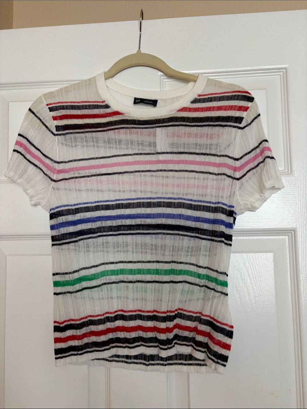 GAP White Short Sleeve Stripe Tee with Multicolor Bands